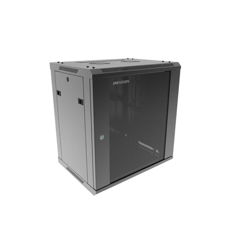 Hikvision DS-XS6412-S/B - Baie de Brassage Murale 19" 12U (600x450x635mm) - Porte Verre Trempé à Serrure - Panneaux Amovibles - Structure Acier SPCC Capacité 60kg - Coffret Informatique & Vidéosurveillance Pro