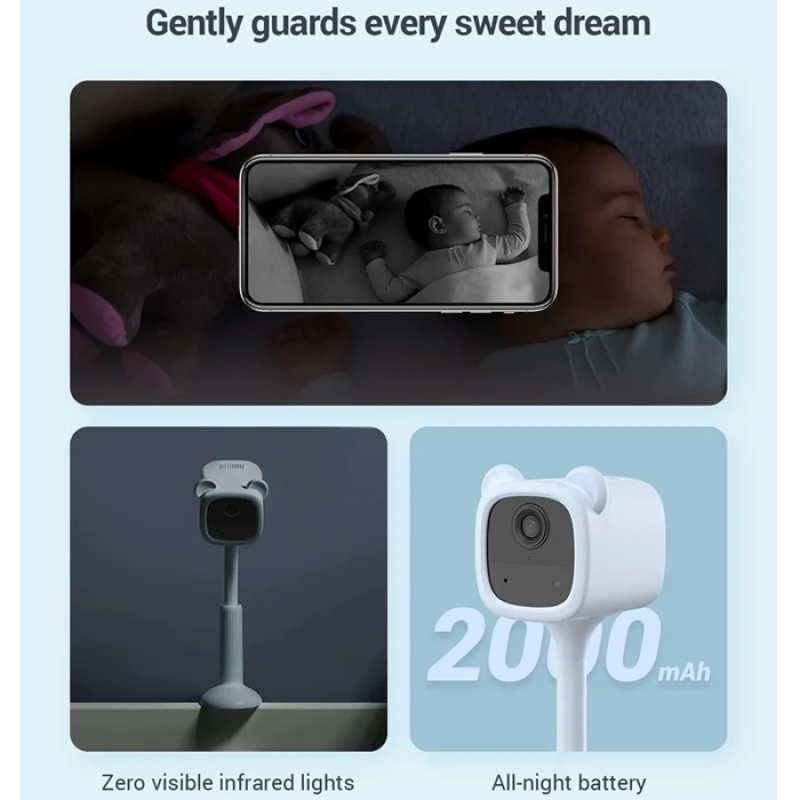 EZVIZ BM1 - Babyphone alimenté par batterie avec technologie d’intelligence artificielle, Lecture automatique d’une musique apaisante/ Détection des pleurs / Alertes hors du berceau / Entendez et parlez à votre enfant
