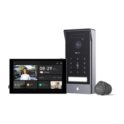 EZVIZ HP7 Pro 4K Visiophone Connecté Interphone Vidéo, 8 Pouces Moniteur Tactile, Reconnaissance Paume/Visage, Unlock à Distance, 2 Fils, Détection Humaine, Option RFID, Étanche, WiFi bi-Bande