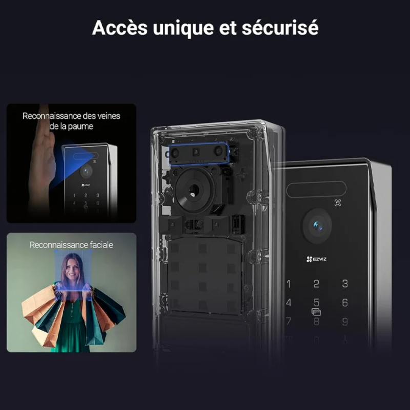 EZVIZ HP7 Pro 4K Visiophone Connecté Interphone Vidéo, 8 Pouces Moniteur Tactile, Reconnaissance Paume/Visage, Unlock à Distance, 2 Fils, Détection Humaine, Option RFID, Étanche, WiFi bi-Bande