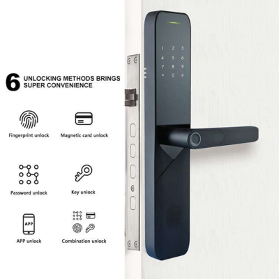 YGS YGS8882-Tuya -Serrure connectée pour résidence Accès par APP, carte M1, empreinte digitale, code passe-bloc, bracelet ou clé