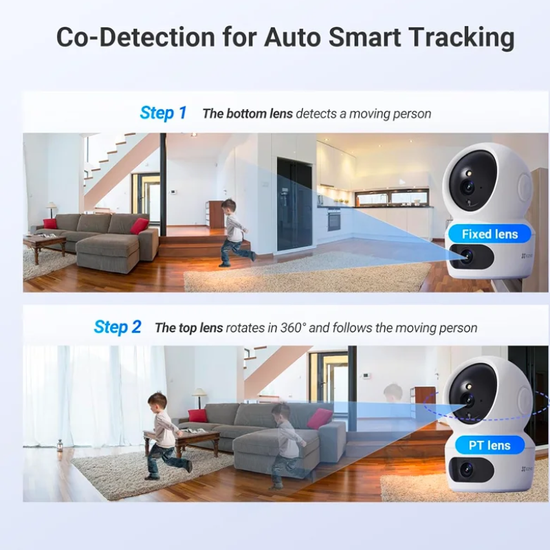 EZVIZ H7C - Caméra Wi-Fi panoramique et inclinable à double objectif Résolution d'objectif double 2K | Bouton d'appel de panique bidirectionnel | Détection humaine IA | Vue panoramique | Vision nocturne couleur