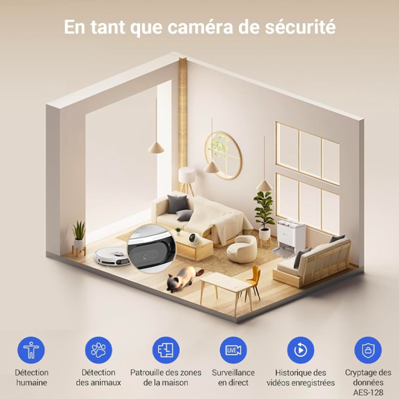 EZVIZ RS20 Pro Robot Aspirateur avec Serpillière Installation & Détachement Automatique, Brosse Latérale Surélevée, 7200 Pa, Nettoyage à l'eau Chaude 60°C, Séchage à l'Air Chaud, Balayage des Bords