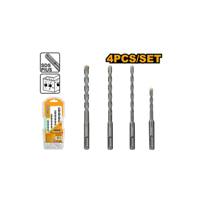 INGCO AKDB2055 - Jeu de 4 Forets à Percussion SDS-Plus (6, 8, 10, 12mm x 160mm) - Tête Carbure pour Béton, Brique & Maçonnerie