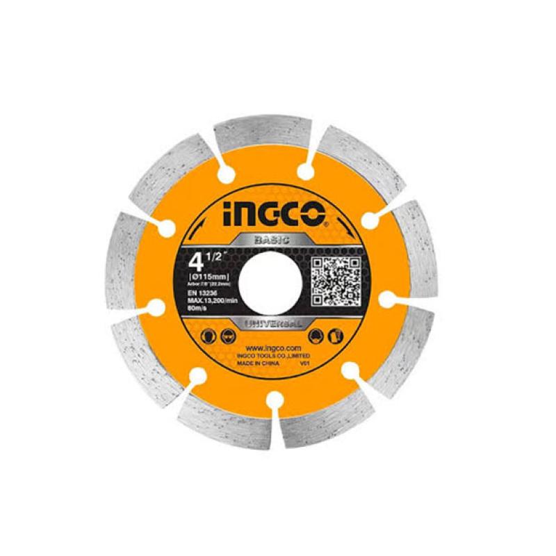 INGCO DMD011152 - Disque à Tronçonner Diamant 115 x 22.2mm - Segment 7.5mm pour Béton & Brique - Coupe à Sec et à Eau pour Meuleuse D'angle