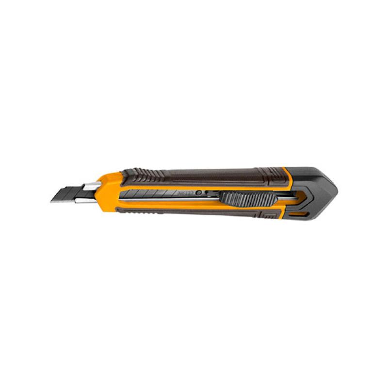 INGCO HKNS110925 - Cutter Professionnel à Molette 9x80mm - Lame Acier SK4 - Longueur 140mm - Verrouillage par Vis de Sécurité & Guide Inox