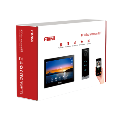 FANVIL VIK-01 - Kit Visiophone IP - Kit d'interphonie vidéo avec image HD et déverrouillage à distance regroupant un poste intérieur SIP, un visiophone et l'application Fanvil Link