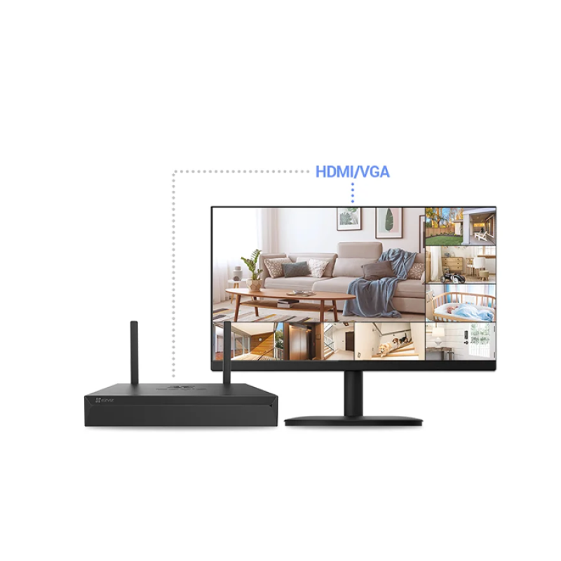 EZVIZ X5S 4W - NVR 4 canaux 5MP sans fil avec sorties HDMI et VGA - Portée du Wi-Fi jusqu'à 100m