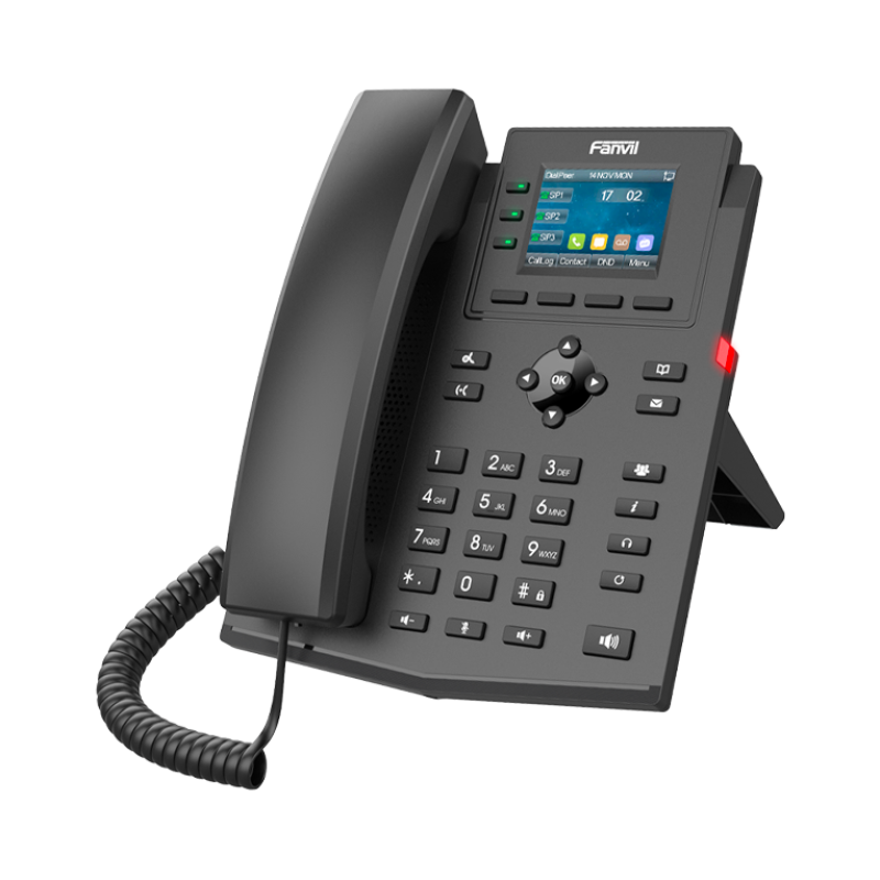 Fanvil X303W, Téléphone IP d'entreprise Wi-Fi 2,4 GHz et 5 GHz intégré - 4 Comptes SIP - Ecran Couleur 2.4" (320 X 240) - Wi-Fi 2.4GHz & 5GHz intégré - Conférence locale à 6 participants - EHS - 2 X 10/100