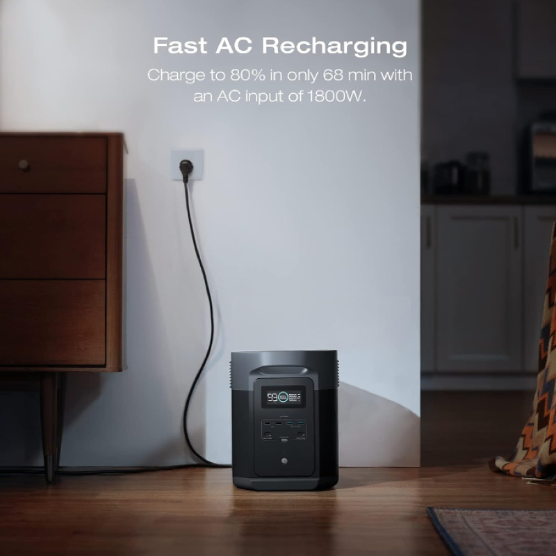 Station électrique portable EcoFlow DELTA 2 Max, capacité 2048Wh, batterie LFP 3 000 cycles, recharge rapide, puissance de sortie 3100 W, générateur solaire silencieux, pour la maison/camping/voyages