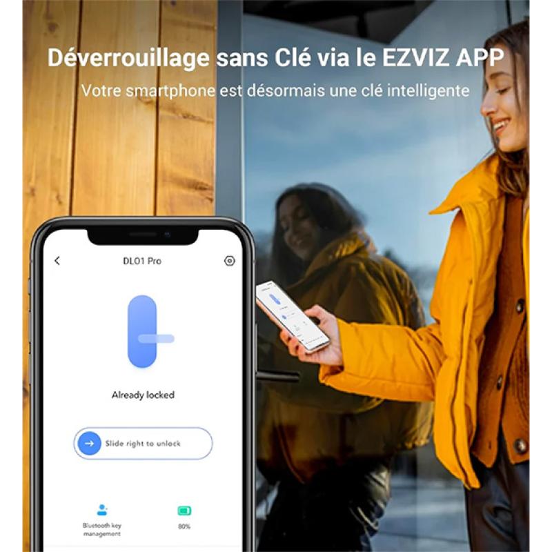 EZVIZ DL01 PRO Kit Smart Lock (DL01 PRO, DL01CP Keypad, A3-200 Gateway) avec Clavier Multifonctionnel et A3 Passerelle Domestique, Serrure Connectée fonction Bluetooth accès à distance, Serrure Smart Lock accès sans Clé pour Maison Connectée