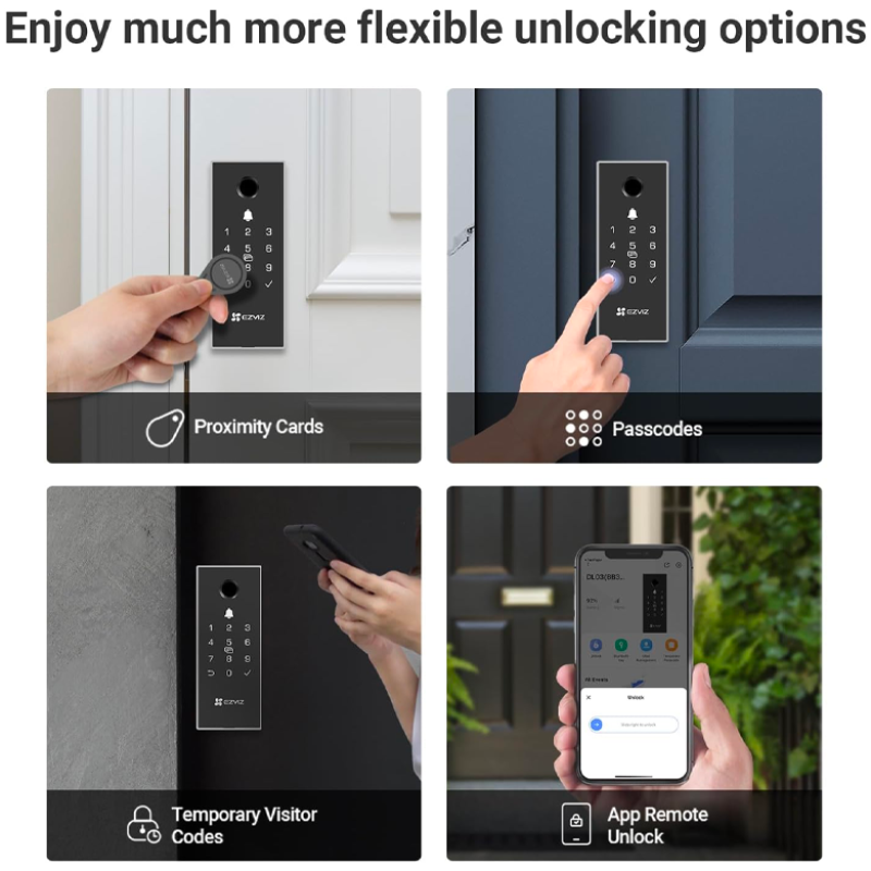 EZVIZ DL03 Pro Serrure à jante intelligente (Smart Rim Lock) - Compatible Bluetooth et Wi-Fi, accès par empreinte digitale, code d'accès et carte, contrôle à distance, alertes anti-sabotage, installation facile