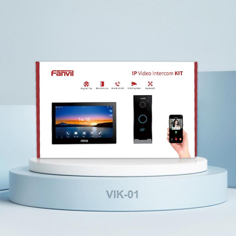 FANVIL VIK-01 - Kit Visiophone IP - Kit d'interphonie vidéo avec image HD et déverrouillage à distance regroupant un poste intérieur SIP, un visiophone et l'application Fanvil Link