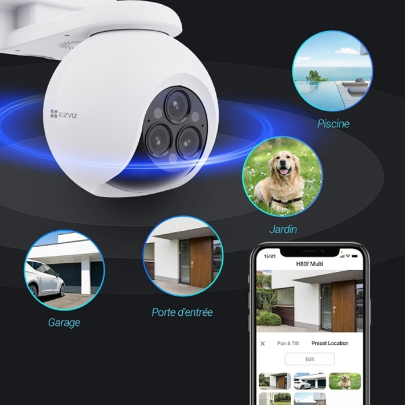 EZVIZ H80f Caméra Surveillance WiFi Extérieure 4K à Double Objectif, Colorfull Vision Nocture, Détection de Personnes/Véhicules, Zoom et Suivi automatiques, Défense Active, Audio Bidirectionnel