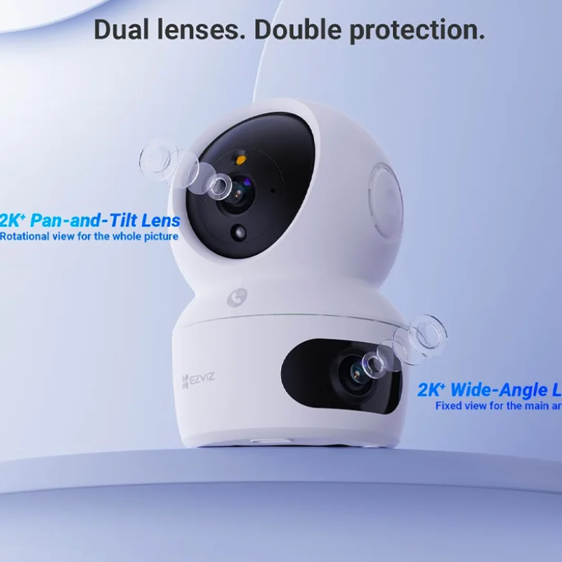 EZVIZ H7C - Caméra Wi-Fi panoramique et inclinable à double objectif Résolution d'objectif double 2K | Bouton d'appel de panique bidirectionnel | Détection humaine IA | Vue panoramique | Vision nocturne couleur