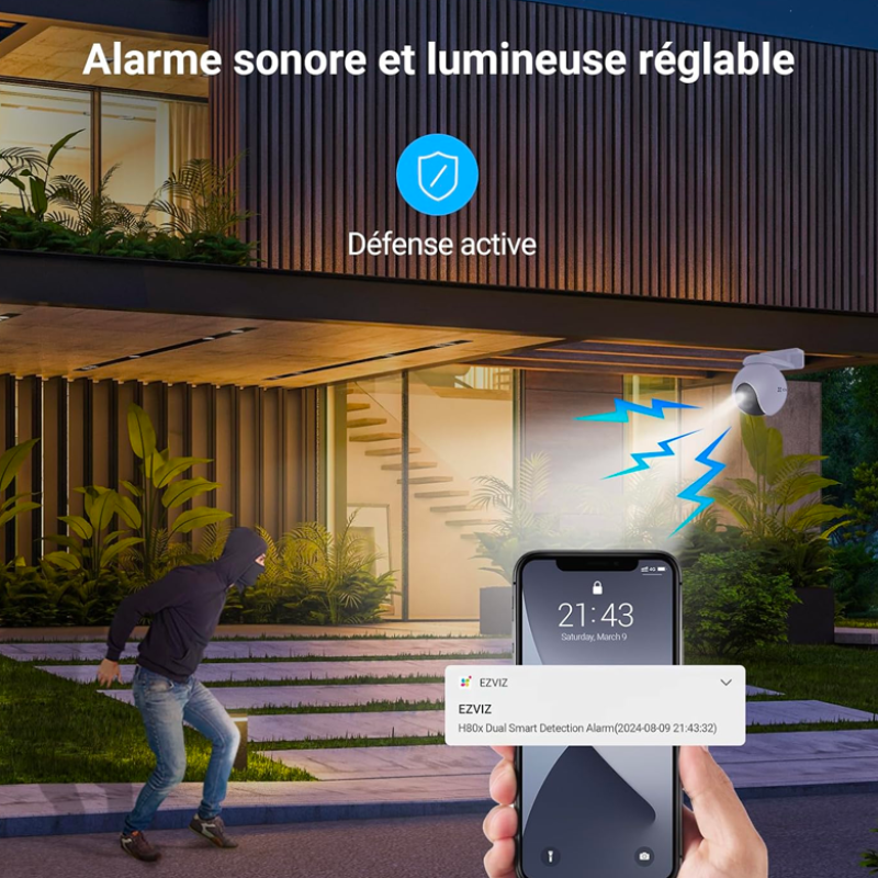 EZVIZ H80x Caméra Surveillance WiFi Extérieure 4K à Double Objectif, Colorfull Vision Nocture, Détection de Personnes/Véhicules, Zoom et Suivi automatiques, Défense Active, Audio Bidirectionnel