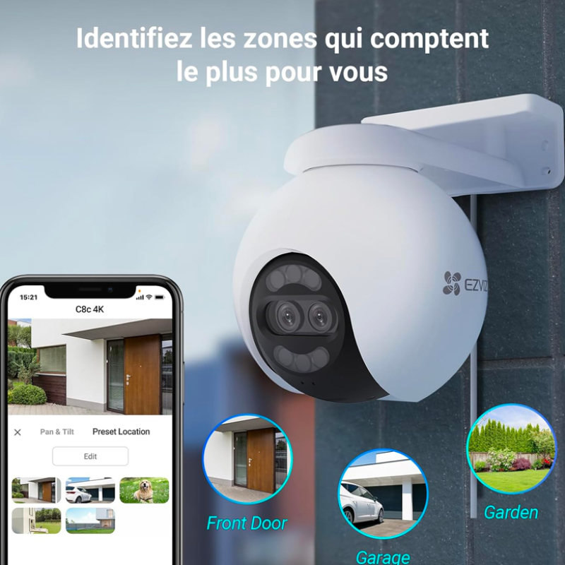 EZVIZ H80x Caméra Surveillance WiFi Extérieure 4K à Double Objectif, Colorfull Vision Nocture, Détection de Personnes/Véhicules, Zoom et Suivi automatiques, Défense Active, Audio Bidirectionnel