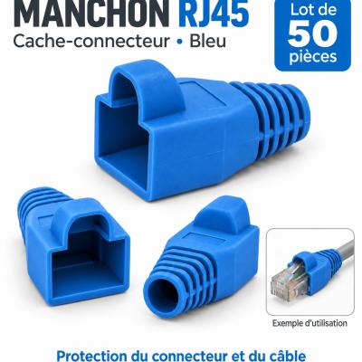 Manchon connecteur rj45 - Cache Connecteur RJ45 - BLEU- 50 pièces