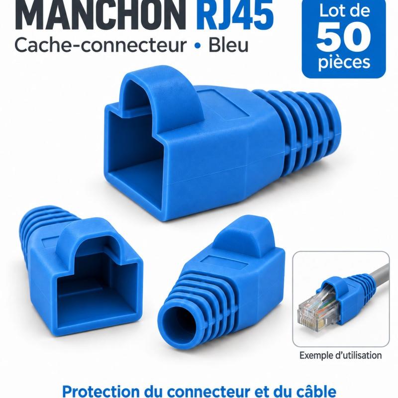 Manchon connecteur rj45 - Cache Connecteur RJ45 - BLEU- 50 pièces