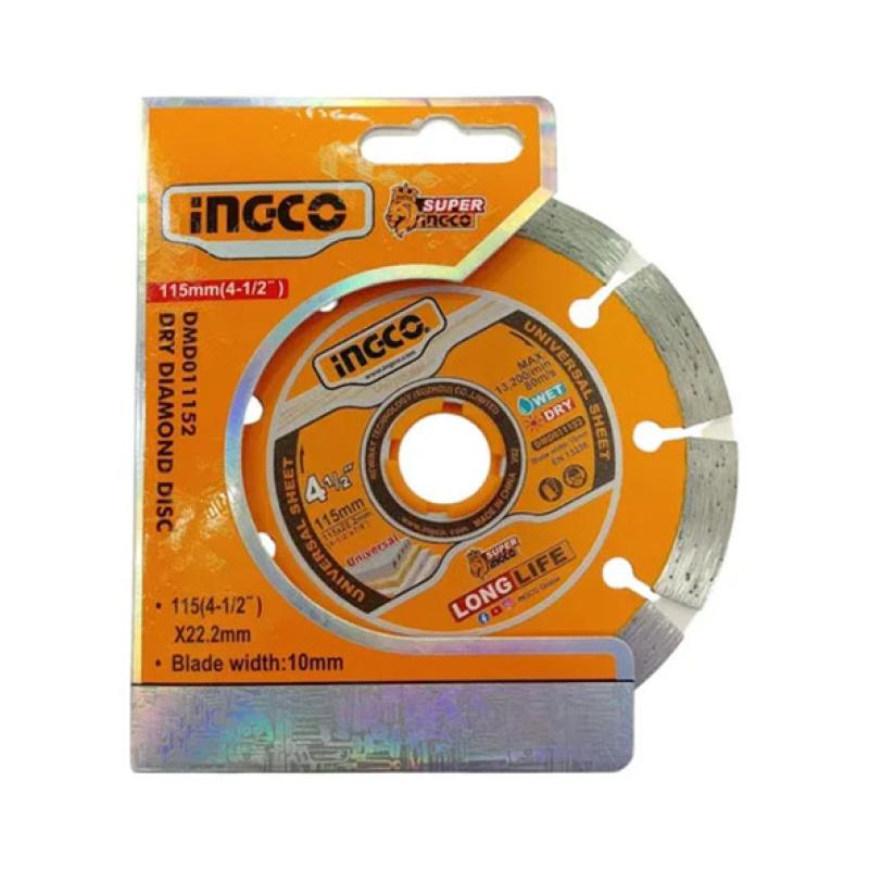 INGCO DMD011152 - Disque à Tronçonner Diamant 115 x 22.2mm - Segment 7.5mm pour Béton & Brique - Coupe à Sec et à Eau pour Meuleuse D'angle