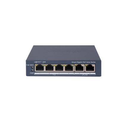 Hikvision DS-3E1506P-EI/M - Switch PoE Gigabit Smart Managed 6 Ports (4 Ports PoE 45W + 2 Uplink) - Administration Cloud & Watchdog PoE - Transmission Longue Portée 300m - Protection 6kV - Réseau Vidéosurveillance Pro