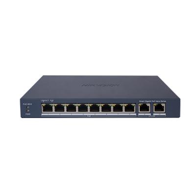 Hikvision DS-3E1510P-EI/M - Switch PoE Gigabit Smart Managed 10 Ports (8 Ports PoE 60W + 2 Uplink) - Administration Cloud & Watchdog PoE - Transmission Longue Portée 300m - Protection 6kV - Réseau Vidéosurveillance Pro
