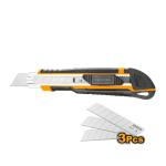 INGCO HKNS28035 - Set de 3 Cutters Professionnels à Molette 18x100mm - Lames Acier SK5 - Longueur 167mm - Verrouillage Sécurisé par Molette