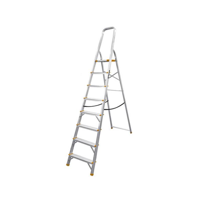 INGCO HLAD06081 - Échelle Escabeau Aluminium 8 Marches - Charge Max 150kg - Hauteur Plateforme 1.72m avec Arceau de Sécurité - Pliante & Légère