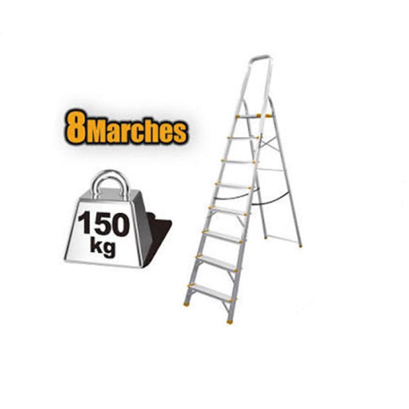 INGCO HLAD06081 - Échelle Escabeau Aluminium 8 Marches - Charge Max 150kg - Hauteur Plateforme 1.72m avec Arceau de Sécurité - Pliante & Légère