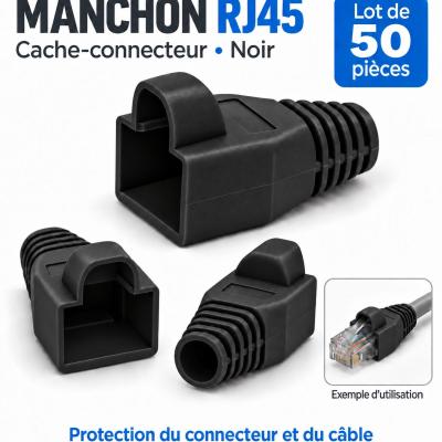 Manchon connecteur rj45 - Cache Connecteur RJ45 - NOIR - 50 pièces