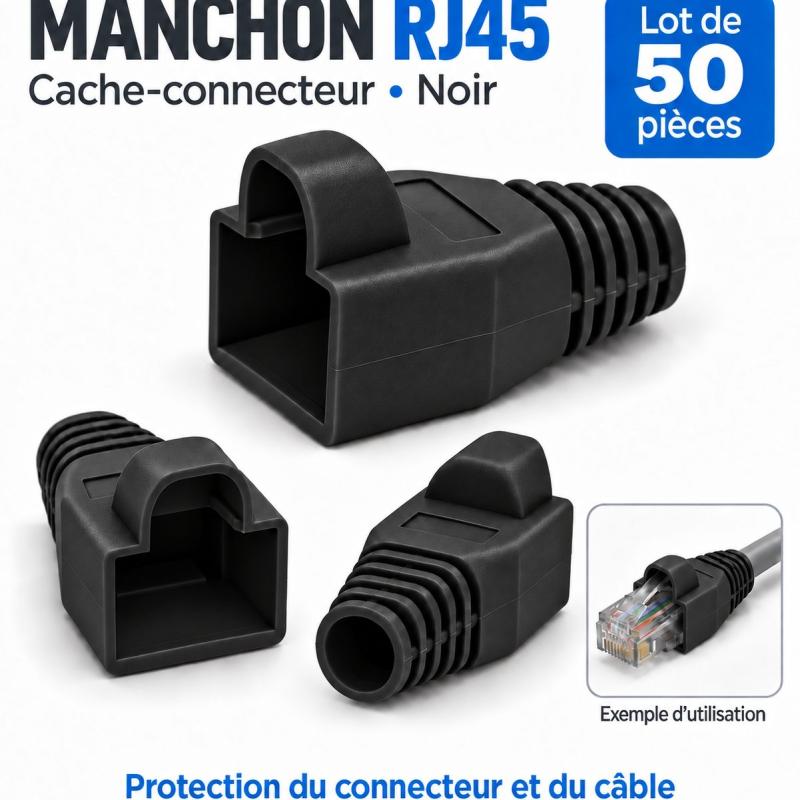 Manchon connecteur rj45 - Cache Connecteur RJ45 - NOIR - 50 pièces
