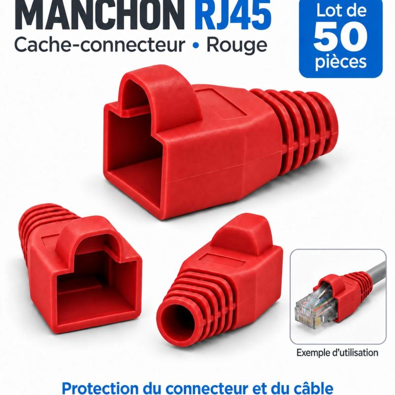 Manchon connecteur rj45 - Cache Connecteur RJ45 - ROUGE - 50 pièces
