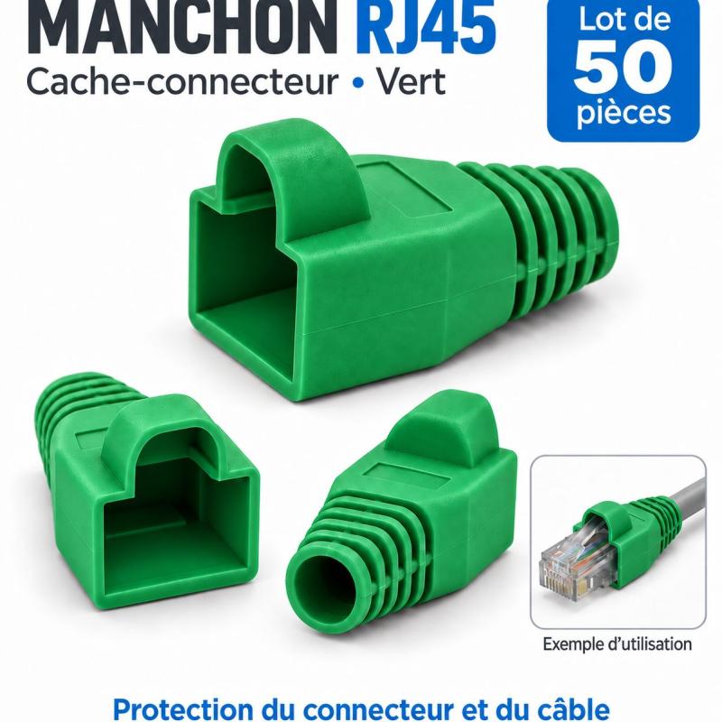 Manchon connecteur rj45 - Cache Connecteur RJ45 - VERT - 50 pièces